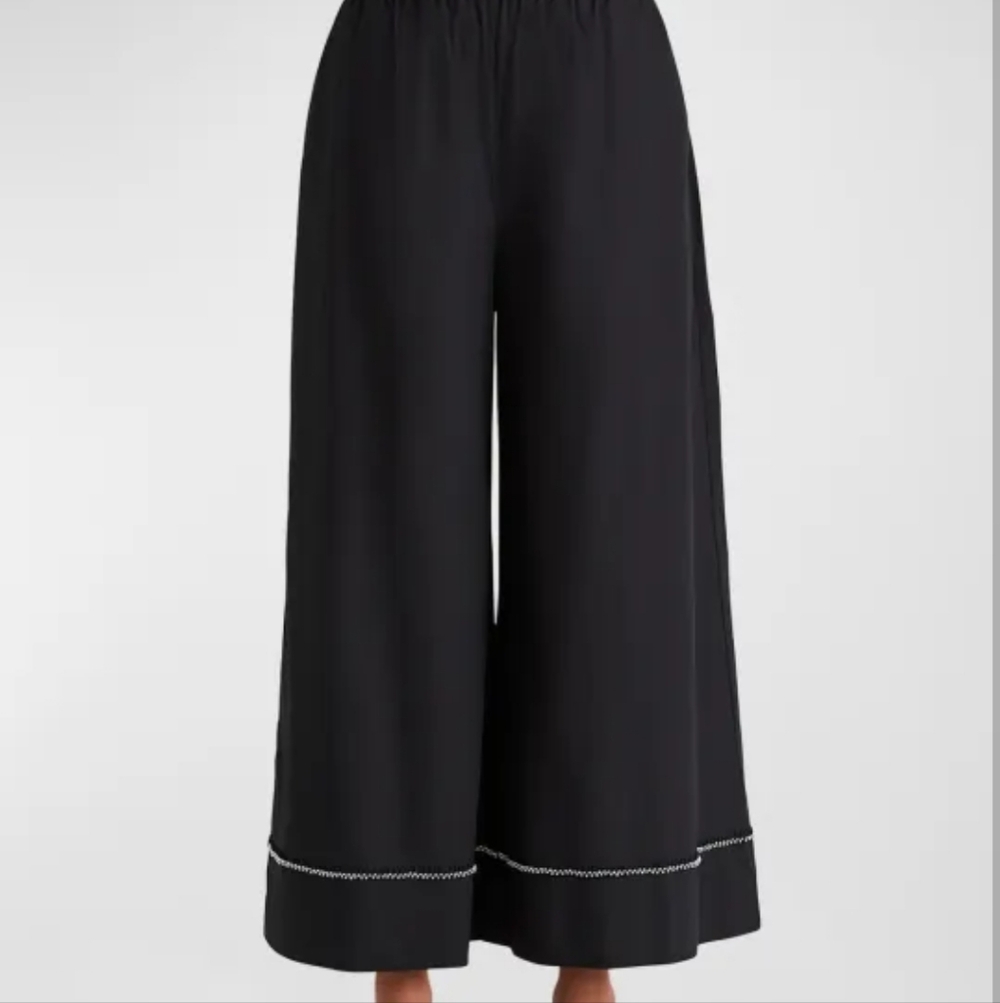 Merlette Clarion Navy Women's Wide-Leg Palazzo Beaded Pants Sz XL Preppy